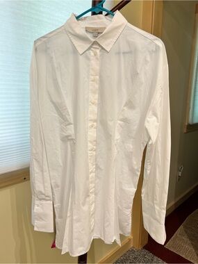 Loft 100% cotton long, white button down. Oversized Med. 30” long & Gorgeous NWT
